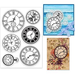 GLOBLELAND Vintage Clocks Silicone Clear Stamp Gear Transparent Silicone Stamp Retro Clocks Rubber Stamp for Scrapbook Journal Card Making 4.3 x 6.3 Inch