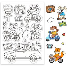 GLOBLELAND 1Sheet Animal Travel Silicone Clear Stamp Tiger and Fox Transparent Silicone Stamp Dog Clear Stamp for Scrapbook Journal Card Making