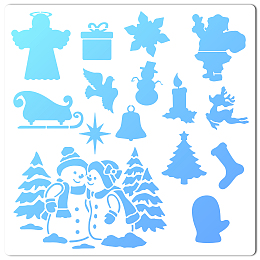 GORGECRAFT PET Plastic Hollow Out Drawing Painting Stencils Templates, Square, Creamy White, Snowman, 300x300mm