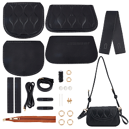 WADORN 26pcs DIY Bag Making Kit, Handmade Shoulder Bag Making Material Black Handbag Stitched Complete Making Set PU Leather Crossbody Bag Making Accessories, 23.8×12.9 cm