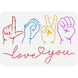 FINGERINSPIREE Love Sign Language Stencil 8.3x11.7inch Reusable Sign Language Poses Love You Painting Template DIY Craft I Love You Stencil for Painting on Wall Wood Furniture Scrapbooking