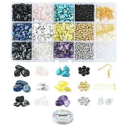 DIY Gemstone Earring Bracelet Making Kit, Including Natural & Synthetic Mixed Stone Chips & Glass Seed Beads, Iron Earring Hooks, Elastic Thread