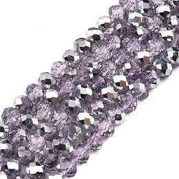 Honeyhandy Electroplate Transparent Glass Beads Strands, Half Silver Plated, Faceted, Rondelle, Plum, 6x5mm, Hole: 1mm, about 85~88pcs/strand, 16.1~16.5 inch(41~42cm)