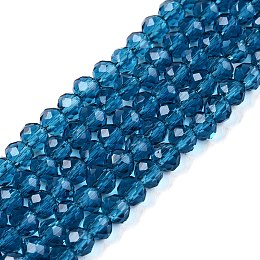 Glass Beads Strands, Faceted, Rondelle, Steel Blue, 4mm, Hole: 0.9mm, about 113~115pcs/strand, 16.14~16.34 inch(41~41.5cm)