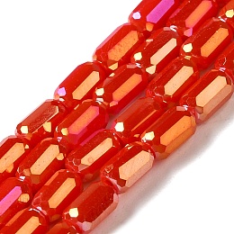 Electroplate Glass Beads Strands, Faceted, AB Color, Column, Red, 3x5mm, Hole: 1mm, about 79pcs/strand, 16.5 inch(42cm)