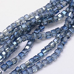 Honeyhandy Electroplate Glass Bead Strands, Full Rainbow Plated, Faceted, Cube, Cornflower Blue, 4x4x4mm, Hole: 1mm, about 98pcs/strand, 15.7 inch