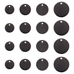 DICOSMETIC 40Pcs 4 Sizes Flat Round Blank Stamping Tag Black Metal Pendants 8/10/12/15mm Disc Pendants Personalized Word Tag Pendants for Jewelry Crafts Making, Hole: 1.2~1.4mm