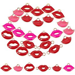 SUNNYCLUE 1 Box 30Pcs 4 Styles Lip Charms Sexy Red Lips Pendants Alloy Enamel Colorful Pink Kiss Mouth Charm Shiny Rhinestones for Jewelry Making Charms DIY Bracelets Necklaces Accessory