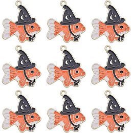 SUNNYCLUE 1 Box 28Pcs Fish Charms Goldfish Charm Halloween Enamel Wizard Hat Charms Star Moon Black Witch Hats Charm Cartoon Summer Fish Charm for Jewelry Making Charms DIY Earrings Necklace Supplies