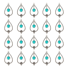 Arricraft 20Pcs Synthetic Turquoise Big Pendants, with Antique Silver Tone Alloy Findings, Hollow Teardrop, 55x30x2.5~5mm, Hole: 2mm