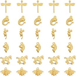 CHGCRAFT 30Pcs 6 Styles Animals Charms Alloy Bird Dragonfly Horse Bee Goldfish Pendants for DIY Necklace Bracelet Making, Matte Gold Color