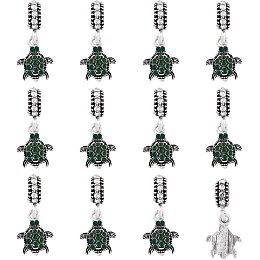 SUPERFINDINGS 12pcs Sea Turtle Emerald Rhinestone Pendants for Bracelet Silver Tortoise Crystal Pendent Cute Sea Animal Alloy Dangle Charm for Earring Phone Charm DIY Jewelry Making