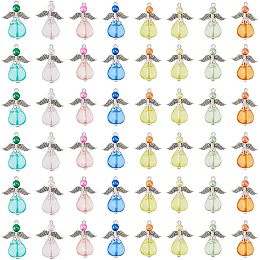 SUPERFINDINGS 8 Colors 48Pcs Angel Wing Charms Acrylic Guardian Angel Pendants Charms Bulk Fairy Wing Beaded Dangle Charms with Alloy Findings for Necklace Bracelet Earring Making