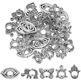 PandaHall Elite 50Pcs 5 Style Silver Animal Beads Frames Hamsa Hand Round Frames Links Connectors Circle Frame Connectors for Jewelry Making Earring Necklace Pendant Crafts Resin Jewelry Moulds