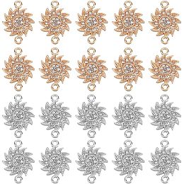 SUNNYCLUE 40pcs 2 Styles Sunflower Charms Bulk Plant Charm Silver flower Bead Charms Alloy Rhinestone Metal Gold Connector Double Loops Sun Flower Thanksgiving Charm for Jewelry Making Charms Bracelet