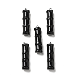 Honeyhandy Natural Obsidian Pendants, Bamboo Stick Charms, with Stainless Steel Color Tone 304 Stainless Steel Loops, 45x12.5mm, Hole: 2mm