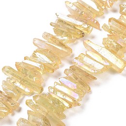 Honeyhandy Natural Quartz Crystal Points Beads Strands, Dyed, Nuggets, Champagne Yellow, 15~30x4~8x4~7mm, Hole: 1mm, 8 inch