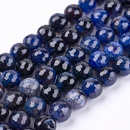 Honeyhandy Natural Agate Round Beads Strand, Dyed, Faceted, Midnight Blue, 10mm, Hole: 1mm, about 38pcs/strand, 14.56 inch