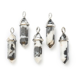 Honeyhandy Natural Zebra Jasper Pendants, with Platinum Tone Brass Findings, Bullet, 39.5x12x11.5mm, Hole: 4.5x2.8mm