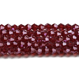 Transparent Electroplate Glass Beads Strands, Pearl Luster Plated, Faceted, Bicone, Dark Red, 3x2.5mm, Hole: 0.7mm, about 162~185pcs/strand, 12.76~14.61 inch(32.4~37.1cm)