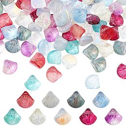 AHANDMAKER 90 Pcs Czech Glass Shell Beads, 9 Colors Czech Shell Shape Beads Charm Pendants with Hole for DIY Craft Bracelet Earring Necklace Jewelry Making