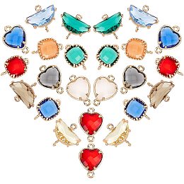 SUNNYCLUE 1 Box 24PCS 3 Styles Glass Charm Connectors Heart Square Half Round Links Pendants Faceted Crystal Birthstone Charms for Women Adults DIY Earring Necklace Jewelry Making Supplies Craft