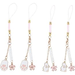 OLYCRAFT 4Pcs Japanese Sakura Phone Charms Straps Phone Pendant Decorations Cute Phone Straps with Rabbit Cat Paw Pendants Keychain Phone Accessory for Mobile Phone Keychain Decorations