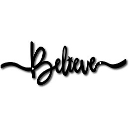 CREATCABIN Metal Wall Word Believe Wall Art Decorate Rustic Letter Signs Black Hanging Word Cutout Decoration for Christmas Home Decoration Indoor Living Room Aesthetic Bedroom Decor 13.4x4.5inch