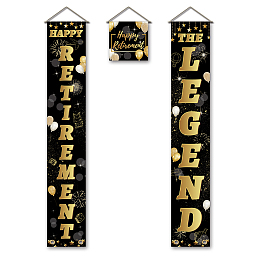 SUPERDANT Happy Retirement Banner Black and Gold Hanging Home Porch Sign Yard Signs Welcome Banner Hanging Flag Couplet Door Union Hanging Flag for Front Door Retirement Party Decor