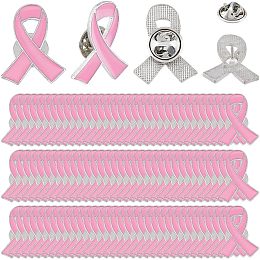 SUPERFINDINGS 60Pcs Breast Cancer Awareness Lapel Pins Pink Ribbon Enamel Pins with Platinum Alloy Badges Hope Ribbon Lapel Pins for Charity Recognition Backpack Clothes 25.5x20.5x1.5mm