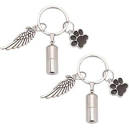 NBEADS 2 Pcs Pet Memorial Urn Keychains, Dog Paw & Wing Ashes Memorial Keychain Pet Memorial Ashes Holder Key Chain Pet Keepsake Memorial Sympathy Gifts for Dog Cat Pets Remembrance