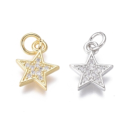 Honeyhandy Brass Micro Pave Cubic Zirconia Pendants, Star, Clear, Mixed Color, 12.5x10x2mm, Hole: 3mm