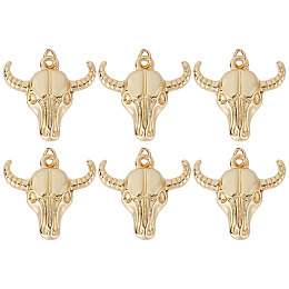 SUNNYCLUE 6Pcs Rack Plating Brass Pendants, with Jump Ring, Long-Lasting Plated, Cow Head, Real 18K Gold Plated, 23x24x5mm, Jump Ring: 5x0.9mm, 3mm Inner Diameter