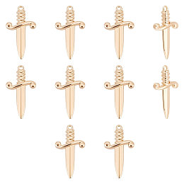 UNICRAFTALE 10pcs Real 18K Gold Sword Pendants 26mm Brass Dagger Charms Hypoallergenic Punk Earring Sword Charms Metal Bracelets Charm for DIY Jewelry Making