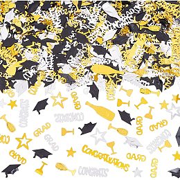 CHGCRAFT 3 Bags 90g Congrats Grad Graduation Confetti Graduation Hanging Swirls Decorations Graduation Table Decorations Silver Black and Gold Graduation Party Decorations Graduation Hanging Decor