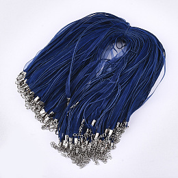 Honeyhandy Waxed Cord and Organza Ribbon Necklace Making, with Iron Lobster Claw Clasps, Platinum, Dark Blue, 17.6 inch~17.8 inch(45~455cm), 7mm