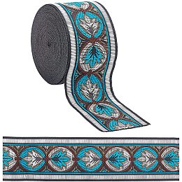 GORGECRAFT 7.65 Yard Embroidered Jacquard Ribbon 2" Width Vintage Embroidered Ribbon Floral Woven Trim Fabric for Embellishment Craft Supplies, Teal