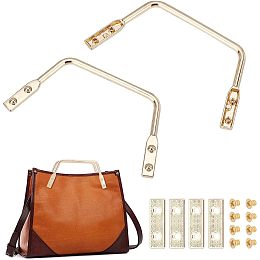 PandaHall Elite 2pcs Purse Handles Frame Trapezoid Bag Handles Light Gold Handbag Replacement Handle with Suspension Clasp 4pcs Screws for Beach Tote Bag Handbags Clutch Crocheted Purse Making