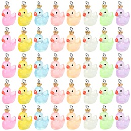 Honeyhandy 40Pcs 8 Colors Transparent Resin Pendants, Duck Charms with Crown, with Stainless Steel Color Plated 304 Stainless Steel Loops, Mixed Color, 23x17x13mm, Hole: 2mm, 5pcs/color