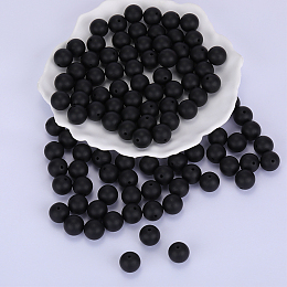 Honeyhandy Round Silicone Focal Beads, Chewing Beads For Teethers, DIY Nursing Necklaces Making, Black, 15mm, Hole: 2mm