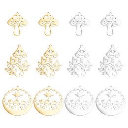 DICOSMETIC 12Pcs 6 Style Stainless Steel Pendants Delicate Mushroom Charm Pendant Golden Color Jewelry Finding Charm for Bracelet Necklace Earrings Keychain Craft