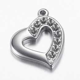 Honeyhandy 304 Stainless Steel Pendant Rhinestone Settings, Heart, Stainless Steel Color, Fit for 2mm Rhinestone, 23x20x3mm, Hole: 2mm