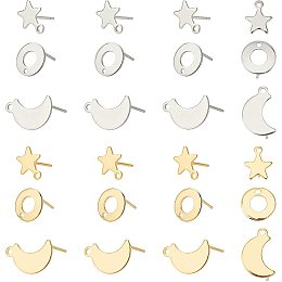 UNICRAFTALE About 72pcs 3 Shapes Earrings Posts Metal Hypoallergenic Ear Studs 304 Stainless Steel Stud Earring Findings for DIY Craft Jewelry Making Golden and Stainless Steel Color