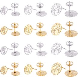 UNICRAFTALE 24pcs 2 Colors Flat Round Metal Earrings Stainless Steel Stud Earring Hypoallergenic Texture Earrings Studs with Earring Backs for DIY Jewelry Making 0.8mm Pin