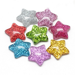 Honeyhandy Resin Cabochons, with Glitter Powder, Star, Mixed Color, 16x16.5~17x5~6mm