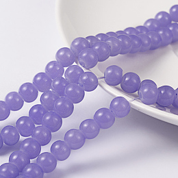 Honeyhandy Imitation Jade Glass Beads Strands, Spray Painted, Round, Medium Slate Blue, 6mm, Hole: 1.3~1.6mm, about 133pcs/strand, 31.4 inch