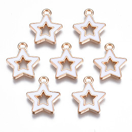 Honeyhandy Alloy Enamel Pendants, Star, Light Gold, White, 16x14x2mm, Hole: 1.6mm