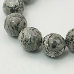 Honeyhandy Natural Map Stone/Picasso Stone/Picasso Jasper Strands, Faceted Round, Gray, 10mm, Hole: 1mm, about 39pcs/strand, 15.5 inch