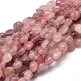 Honeyhandy Natural Strawberry Quartz Gemstone Nuggets Bead Strands, Tumbled Stone, 9~12x8~13x5~7mm, Hole: 1mm, about 15.3 inch~15.7 inch