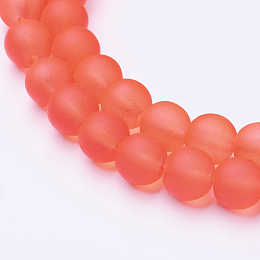 Honeyhandy Transparent Glass Bead Strands, Frosted, Round, Orange Red, 8mm, Hole: 1.3~1.6mm, about 99pcs/strand, 31.4 inch